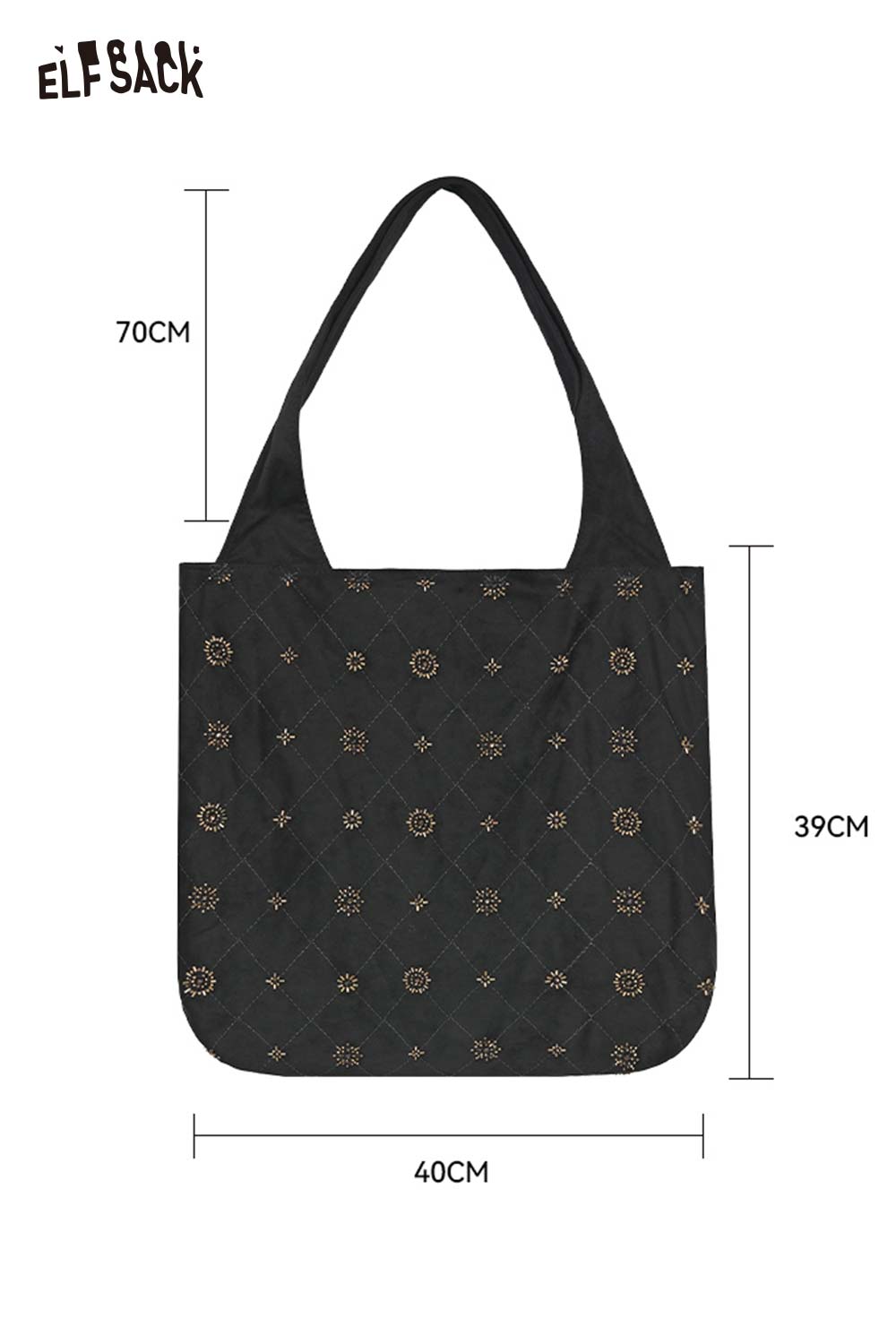 ELFSACK Vintage Elegant Suede Plaid Beading Wide Strap Large Capacity Shoulder Bag