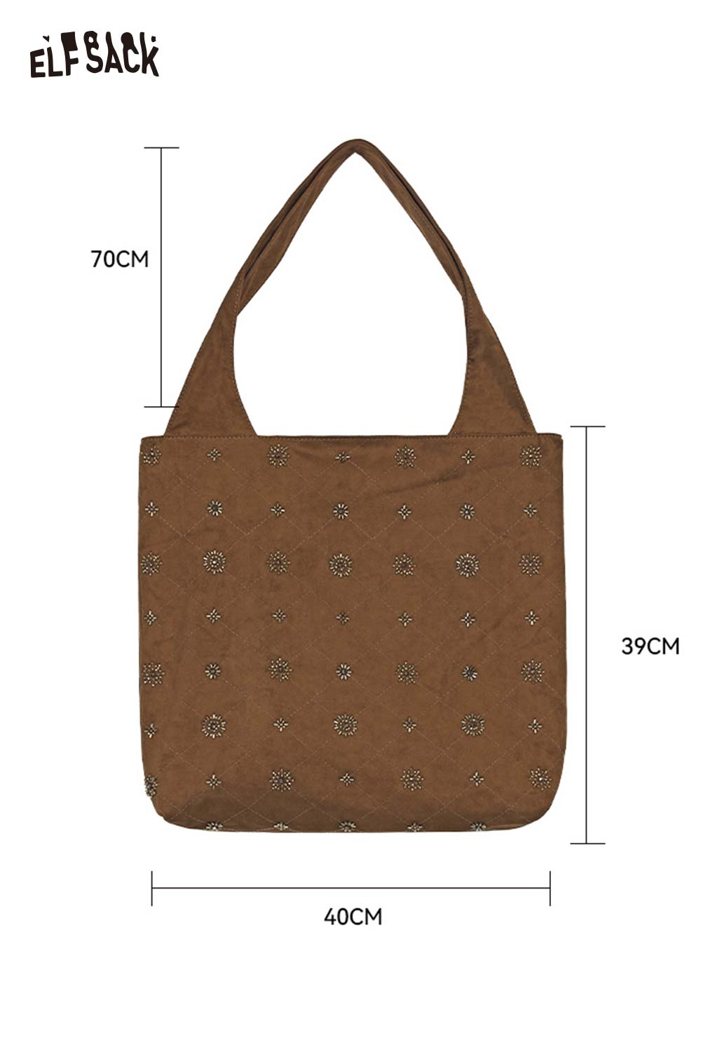 ELFSACK Vintage Elegant Suede Plaid Beading Wide Strap Large Capacity Shoulder Bag