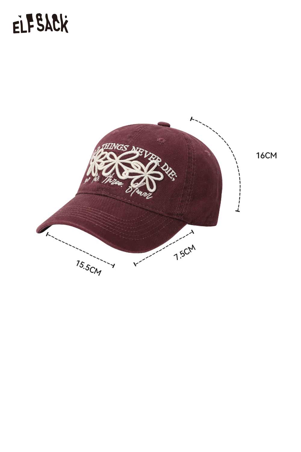 ELFSACK Vintage Washed Cotton Baseball Cap with Cute Flower Embroidery