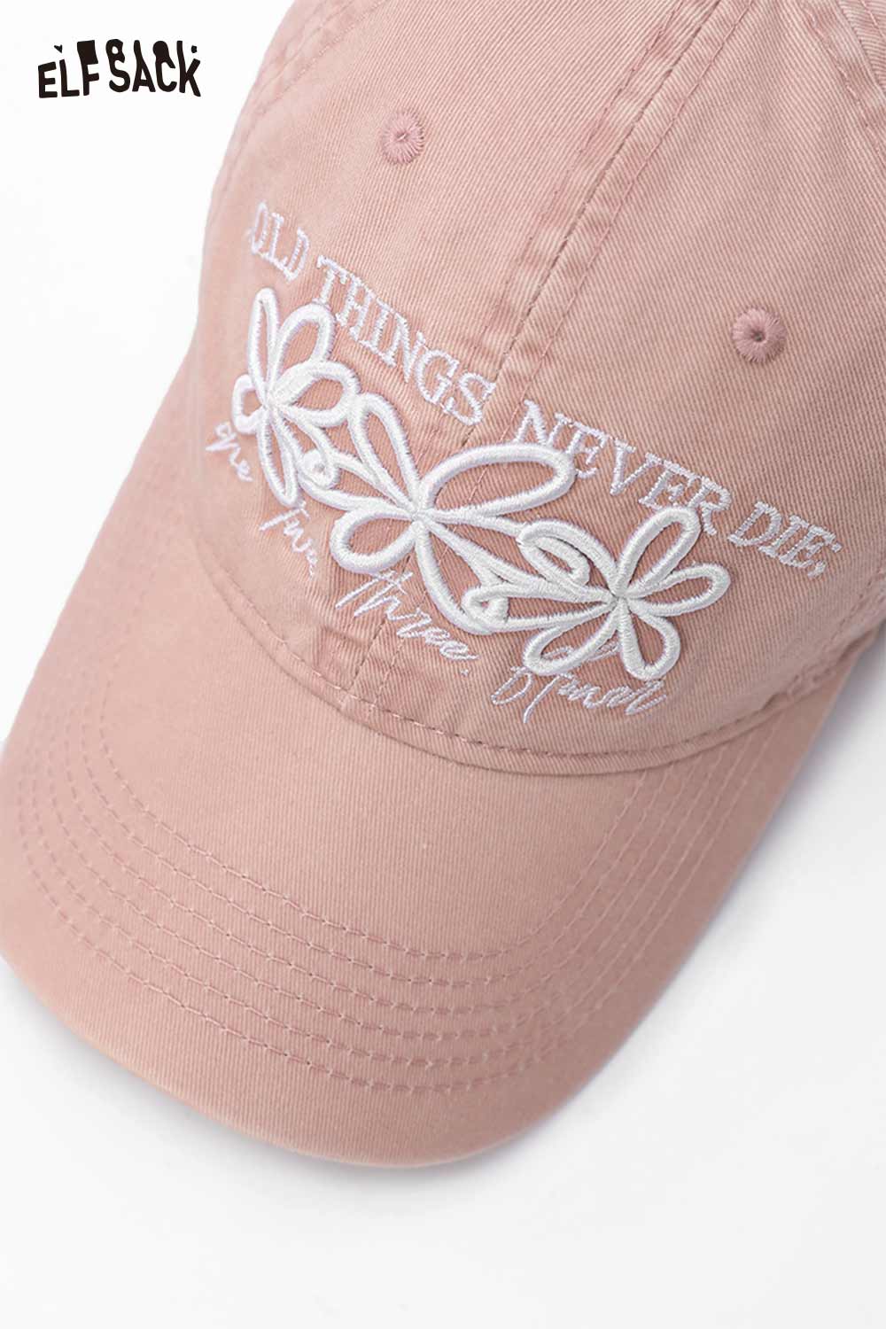 ELFSACK Vintage Washed Cotton Baseball Cap with Cute Flower Embroidery