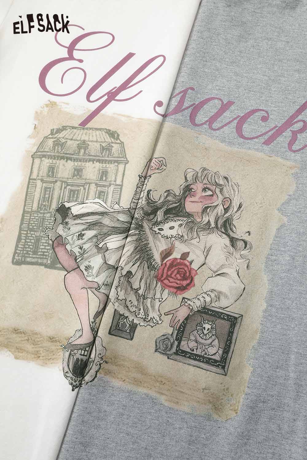 ELFSACK Vintage Girl Portrait Print Short Sleeve Tshirt