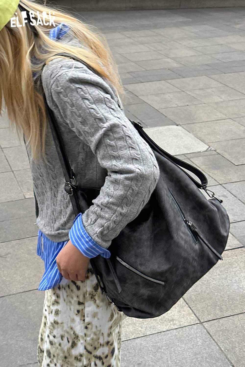 ELFSACK Vintage Large Capacity Crossbody Backpack Tote Bag