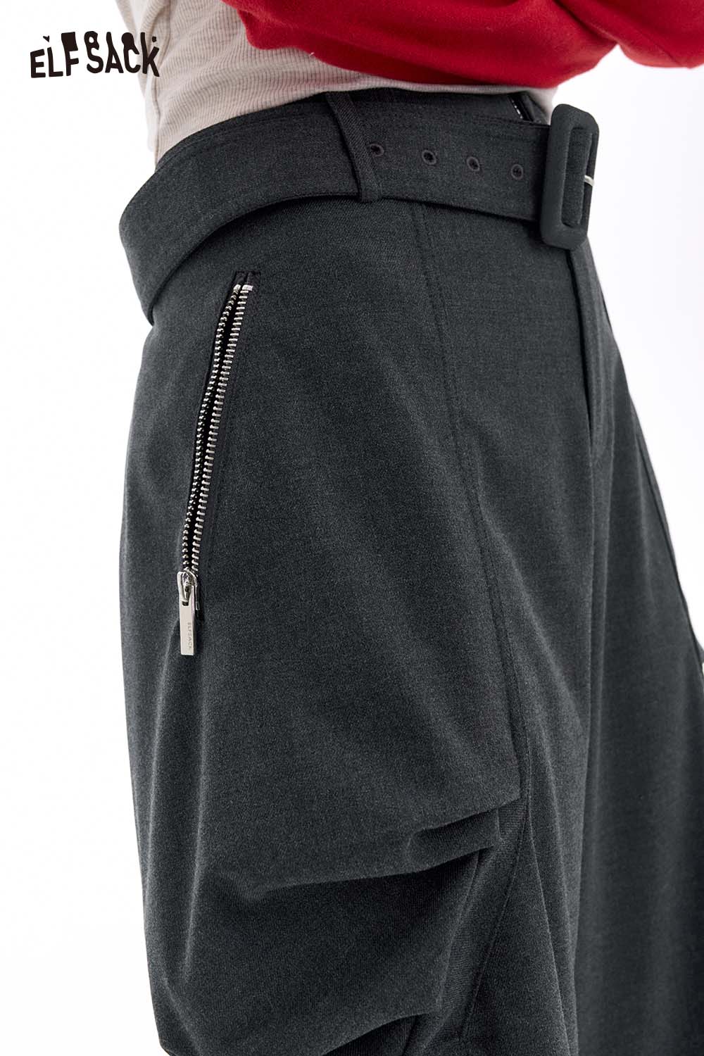 ELFSACK Vintage Loose Casual Pleated Wide Leg Cargo Pants Trousers
