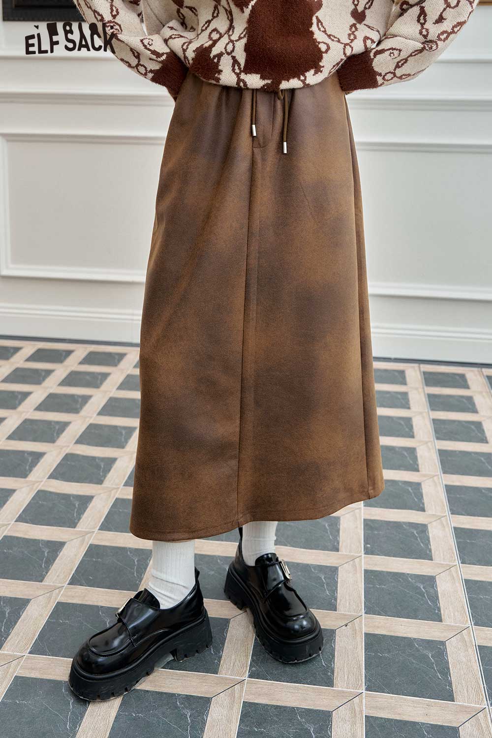 ELFSACK Vintage Mallard Gradient Suede Skirt