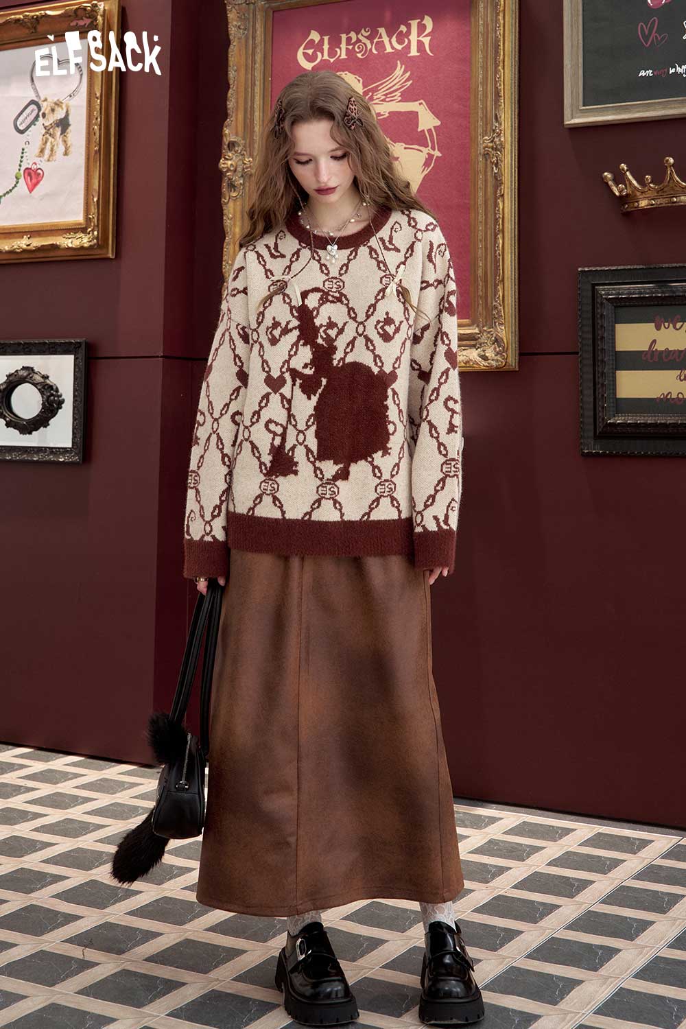 ELFSACK Vintage Mallard Gradient Suede Skirt