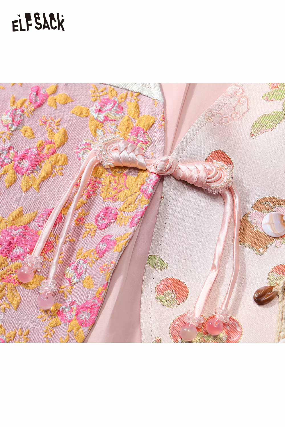 ELFSACK Oriental Floral Jacquard Patchwork Embroidered Vest