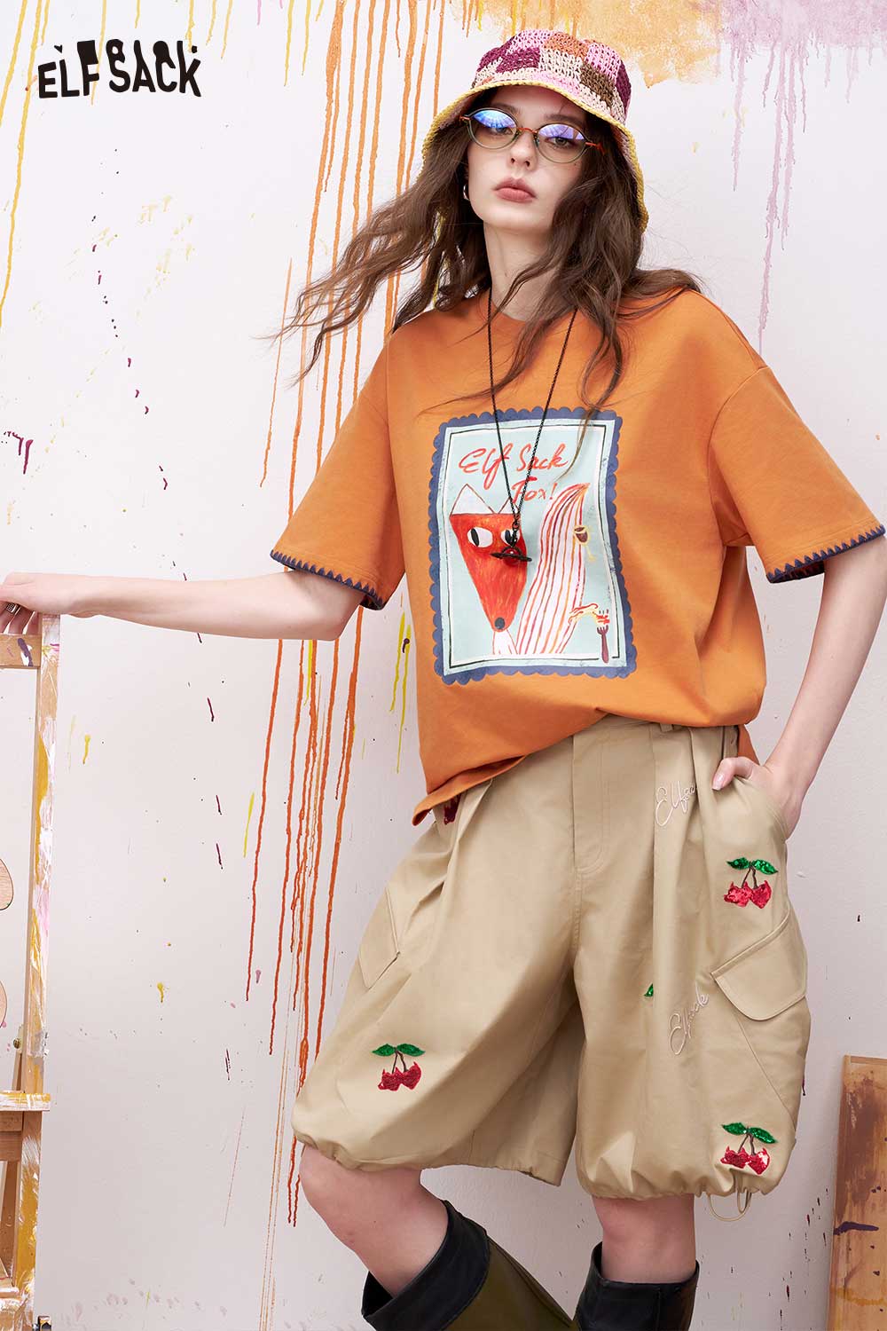 ELFSACK Vintage Poster Print Graphic Tee with Fox Motif