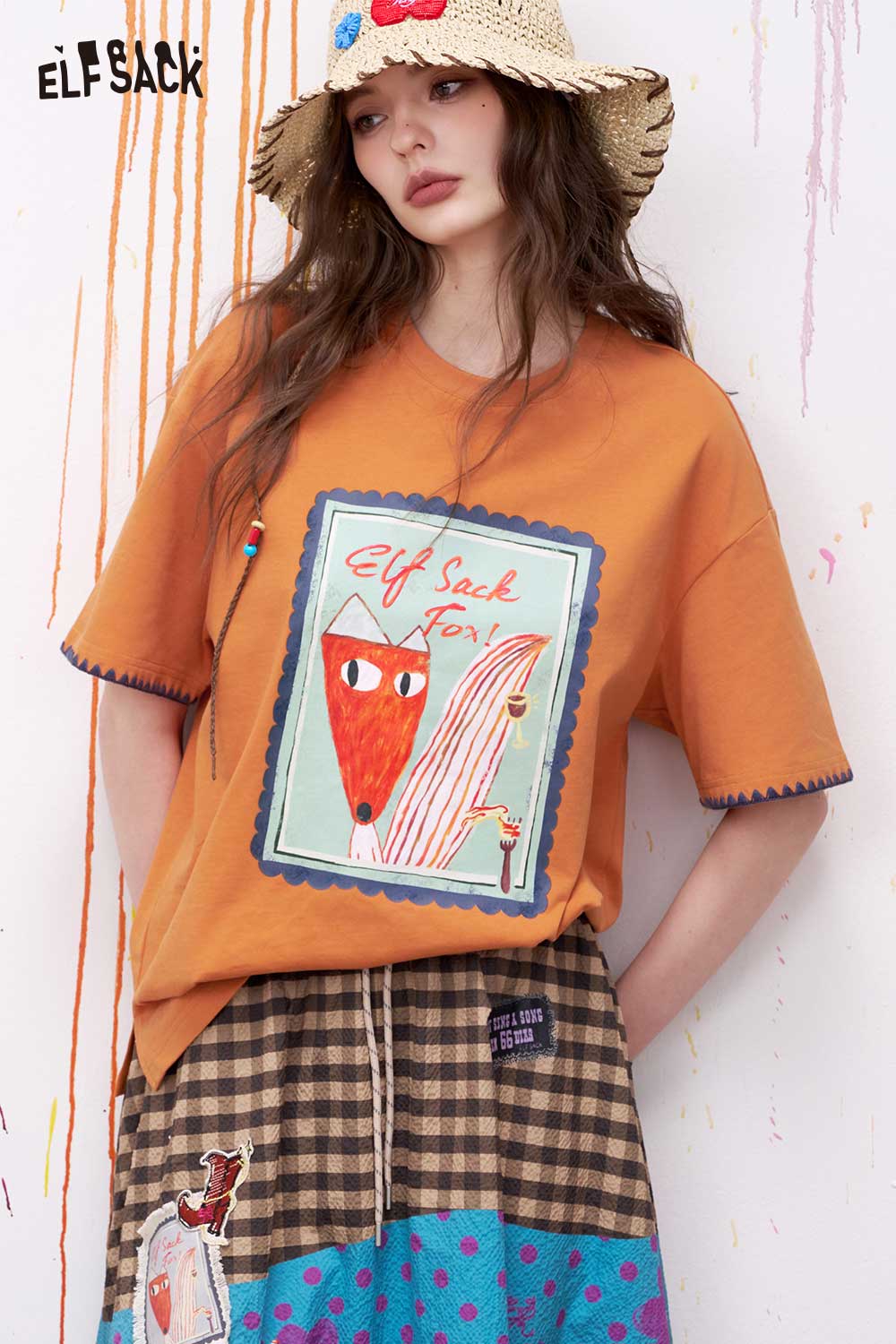 ELFSACK Vintage Poster Print Graphic Tee with Fox Motif