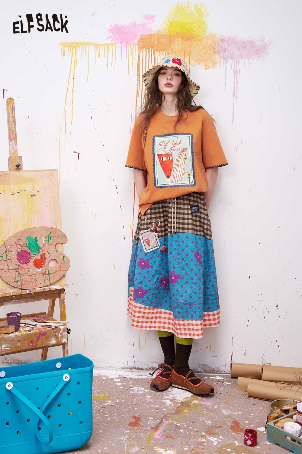 ELFSACK Vintage Poster Print Graphic Tee with Fox Motif