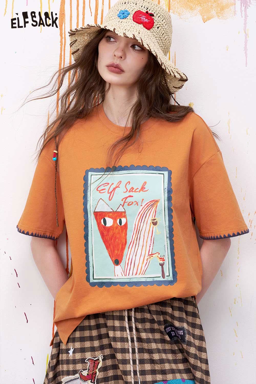 ELFSACK Vintage Poster Print Graphic Tee with Fox Motif