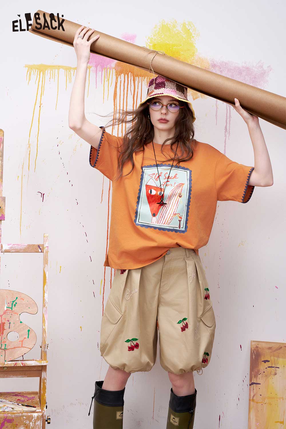 ELFSACK Vintage Poster Print Graphic Tee with Fox Motif