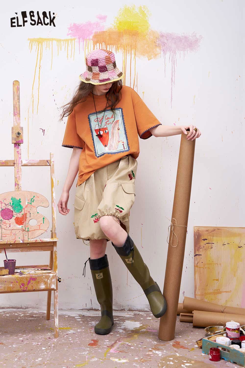 ELFSACK Vintage Poster Print Graphic Tee with Fox Motif
