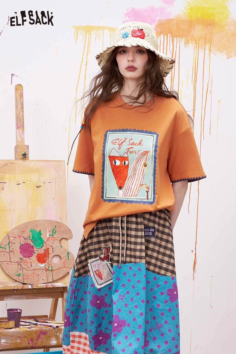 ELFSACK Vintage Poster Print Graphic Tee with Fox Motif