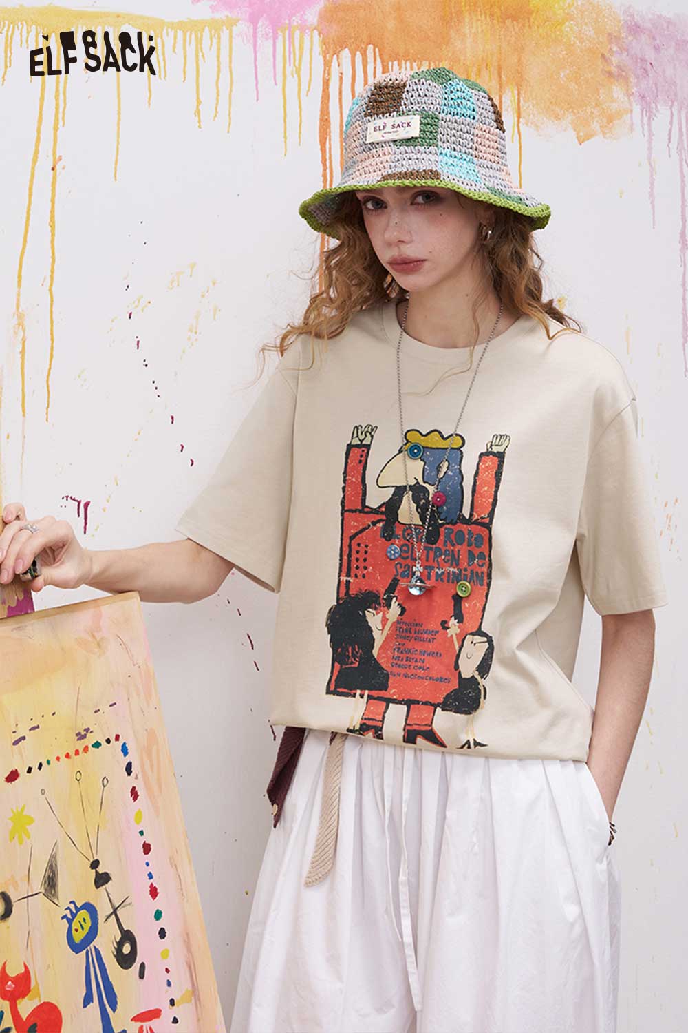 ELFSACK Vintage Poster Print Graphic Tee with Relaxed Fit