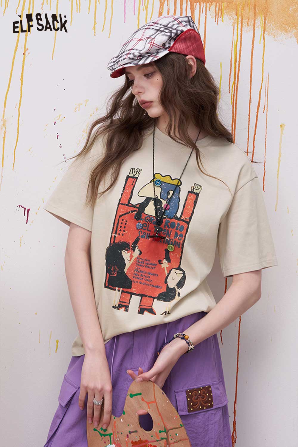 ELFSACK Vintage Poster Print Graphic Tee with Relaxed Fit