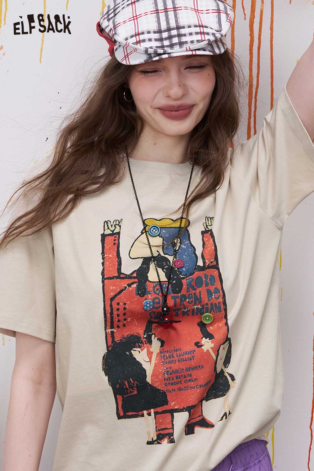 ELFSACK Vintage Poster Print Graphic Tee with Relaxed Fit
