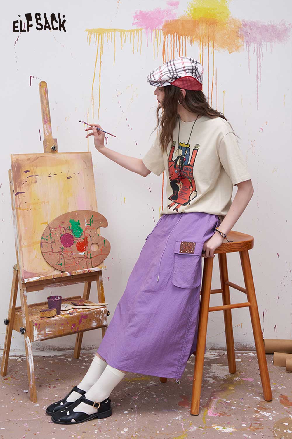 ELFSACK Vintage Poster Print Graphic Tee with Relaxed Fit