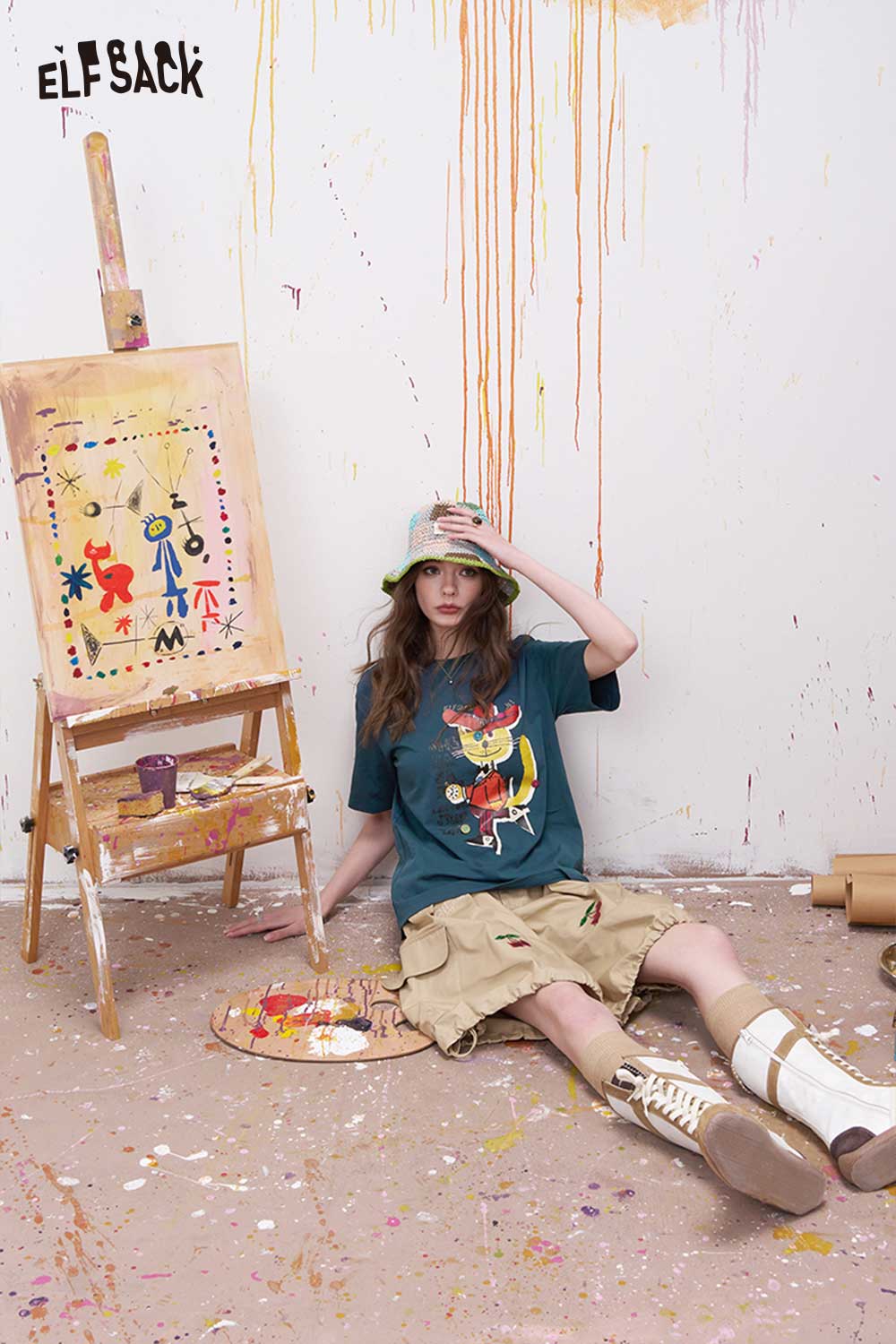 ELFSACK Vintage Poster Print Graphic Tee with Relaxed Fit