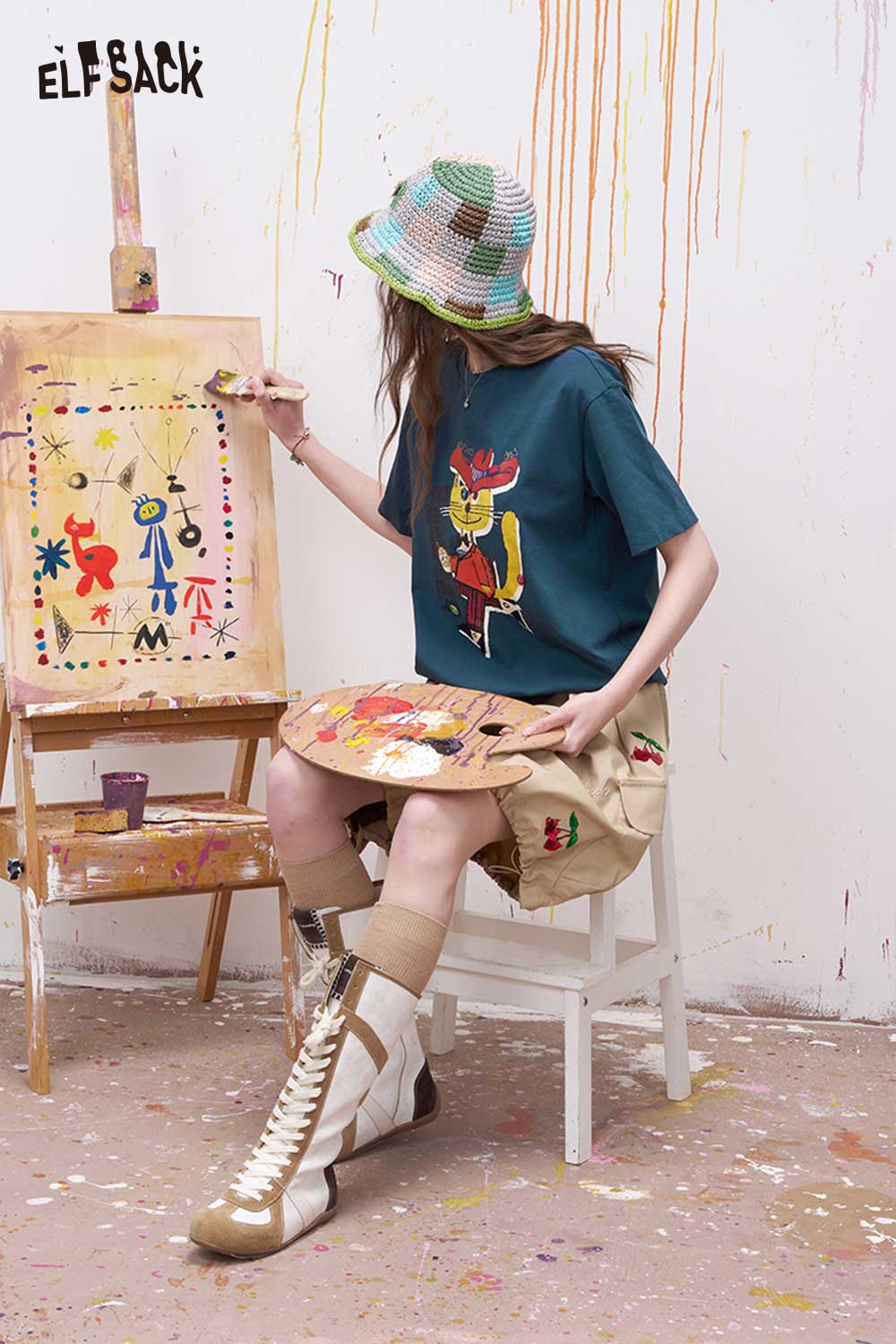 ELFSACK Vintage Poster Print Graphic Tee with Relaxed Fit