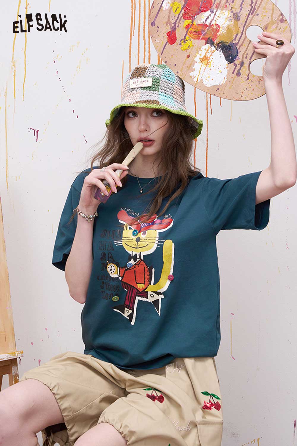 ELFSACK Vintage Poster Print Graphic Tee with Relaxed Fit