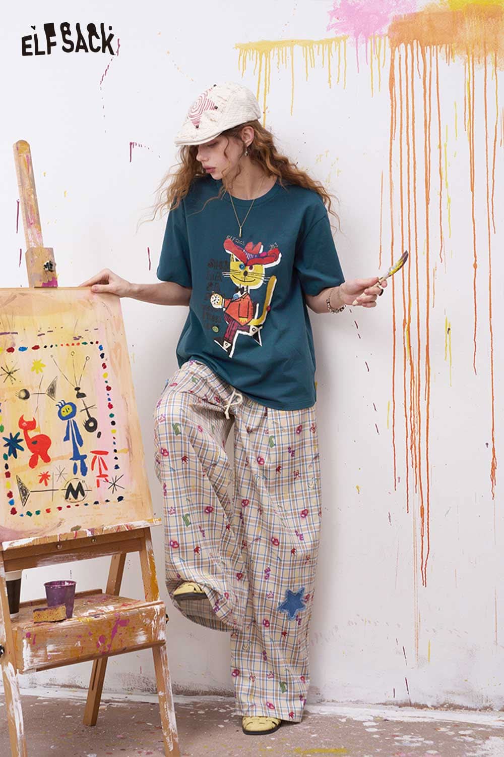 ELFSACK Vintage Poster Print Graphic Tee with Relaxed Fit