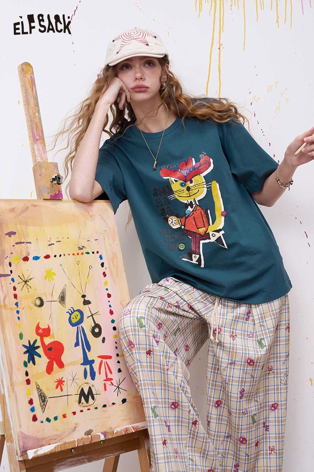 ELFSACK Vintage Poster Print Graphic Tee with Relaxed Fit