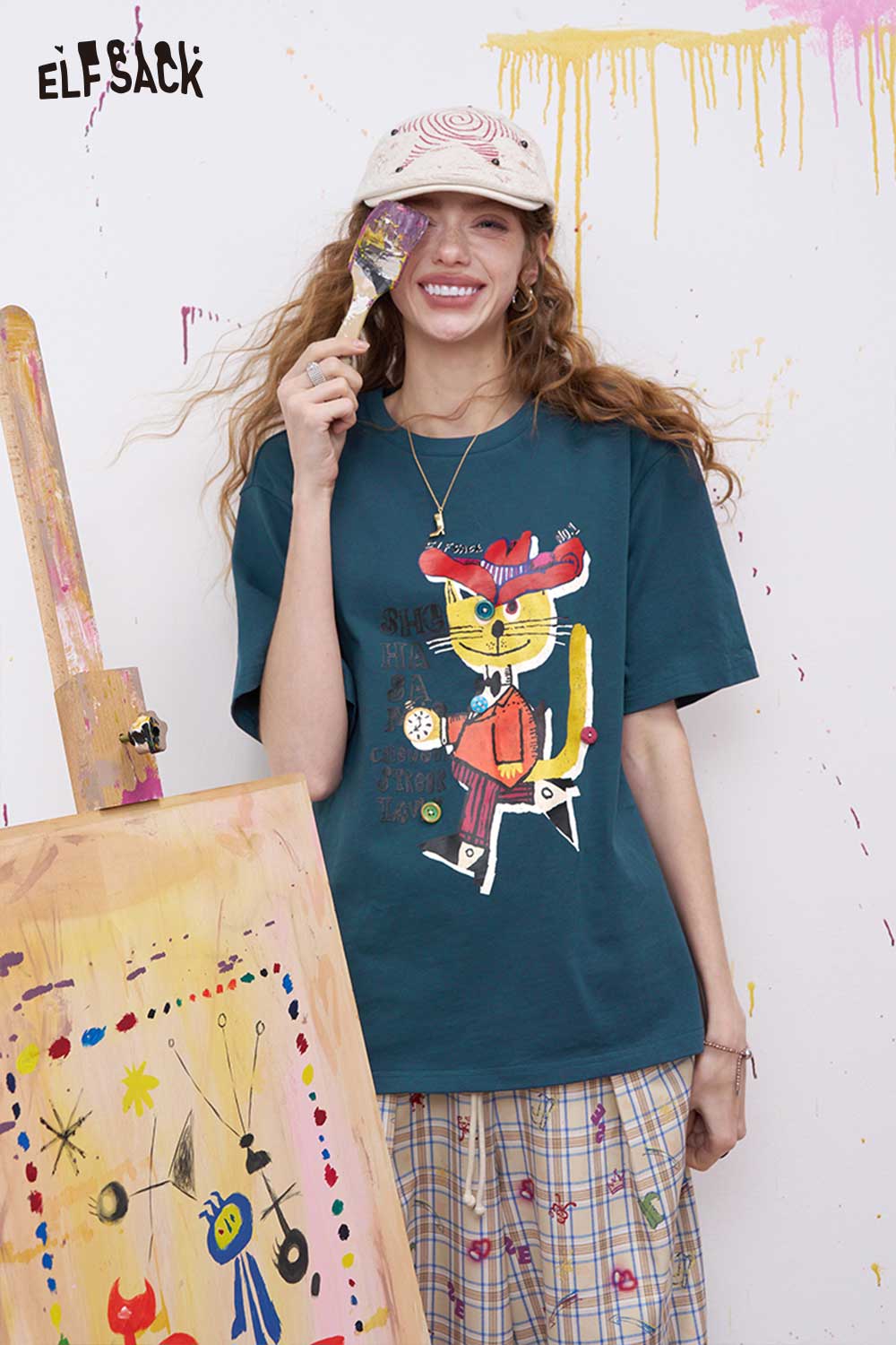 ELFSACK Vintage Poster Print Graphic Tee with Relaxed Fit