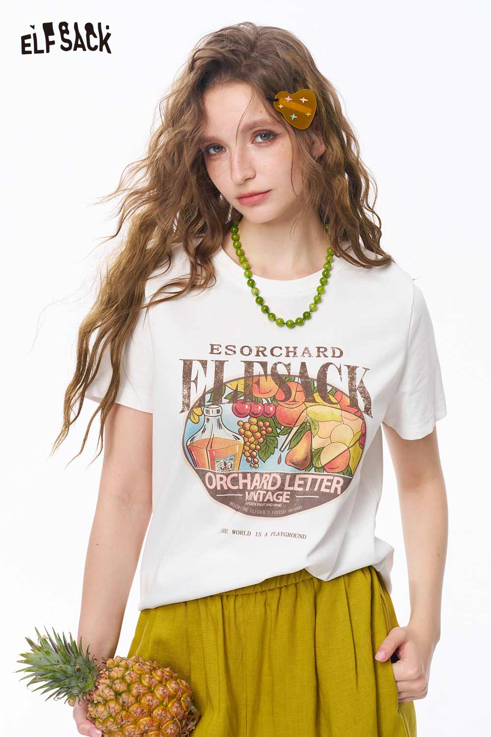 ELFSACK Vintage Print Crop Short Sleeve Tee