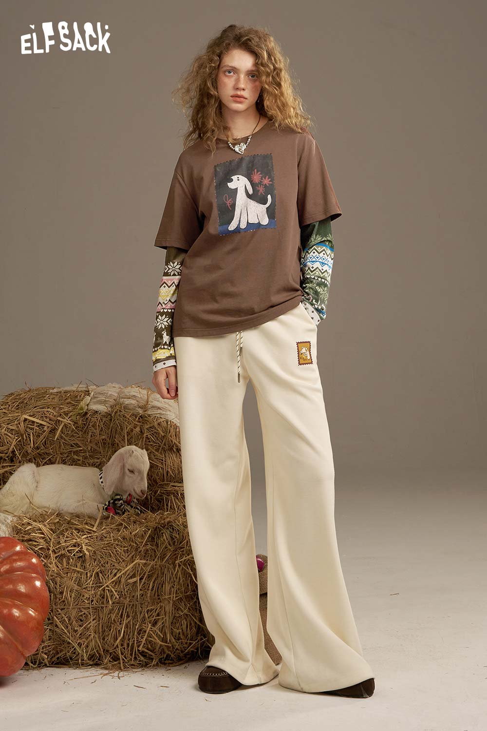 ELFSACK Soft Vintage Print Long Sleeve T Shirt