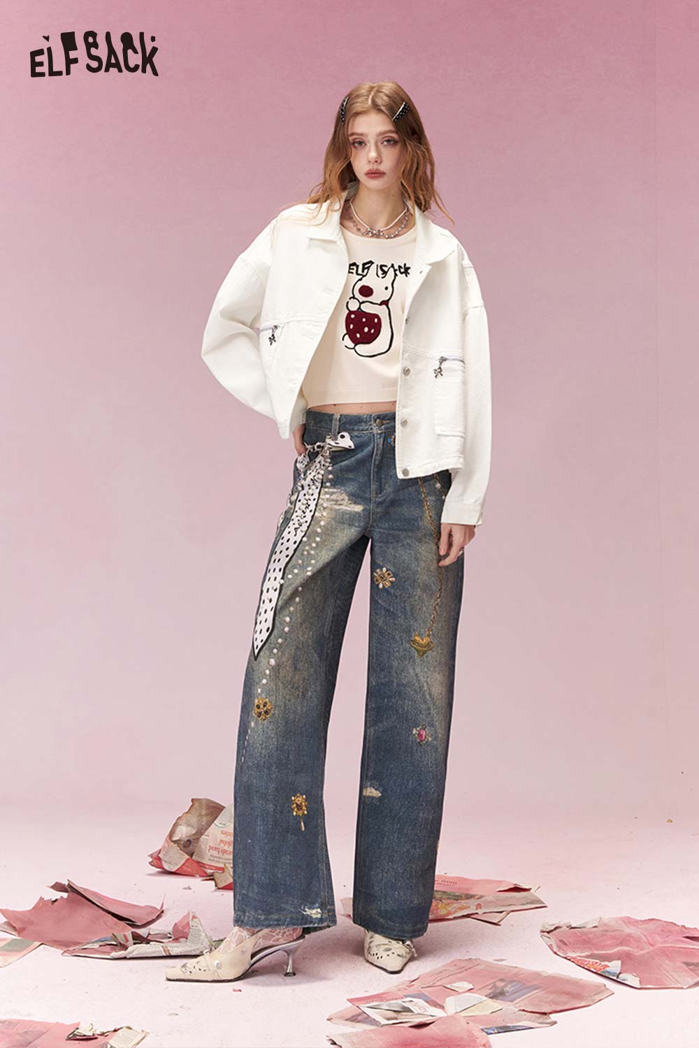 ELFSACK Streetwear Casual Oversized Jacket with Vintage Style