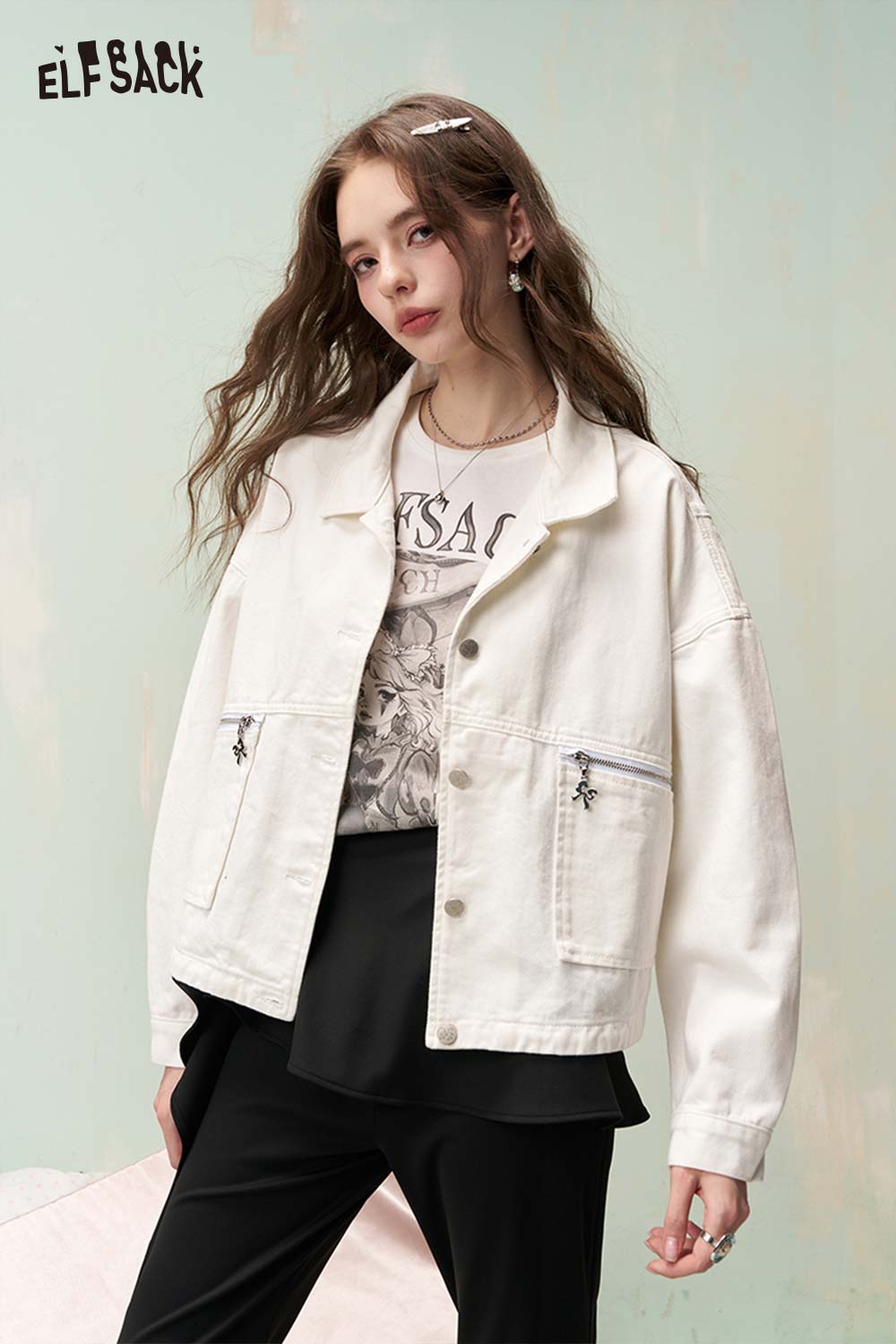 ELFSACK Streetwear Casual Oversized Jacket with Vintage Style