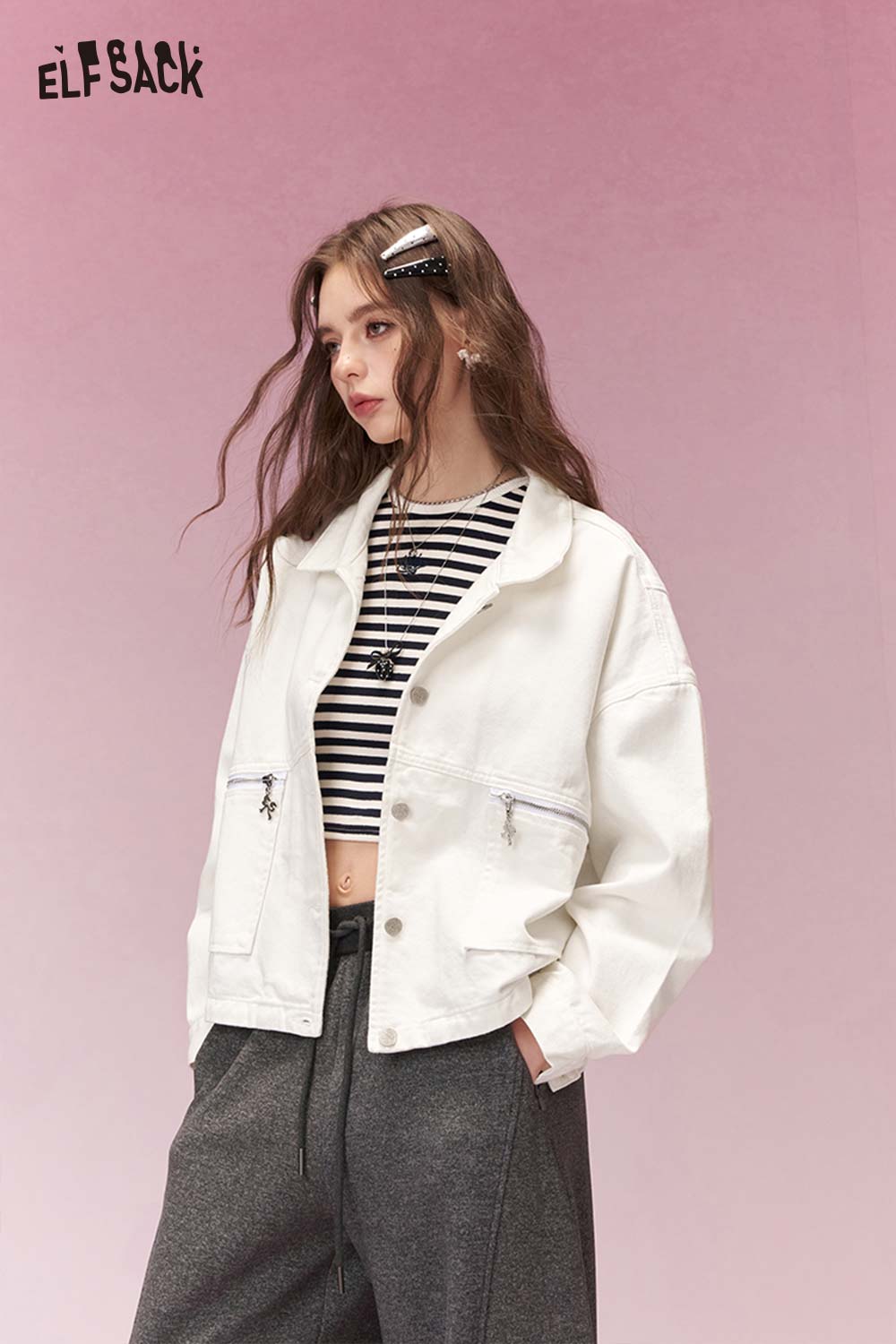 ELFSACK Streetwear Casual Oversized Jacket with Vintage Style