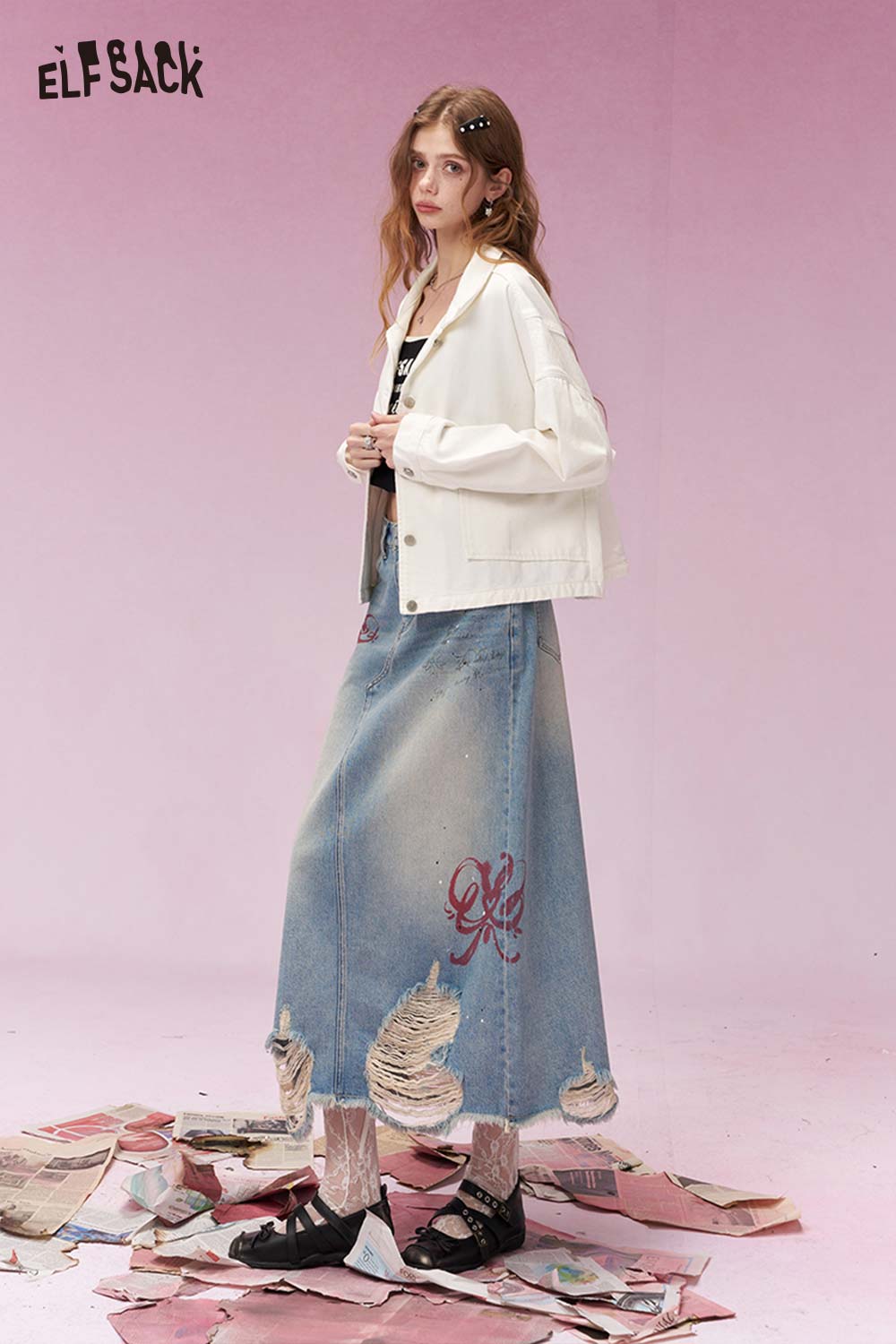ELFSACK Streetwear Casual Oversized Jacket with Vintage Style