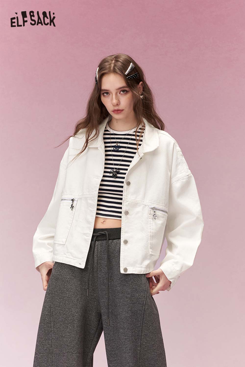 ELFSACK Streetwear Casual Oversized Jacket with Vintage Style