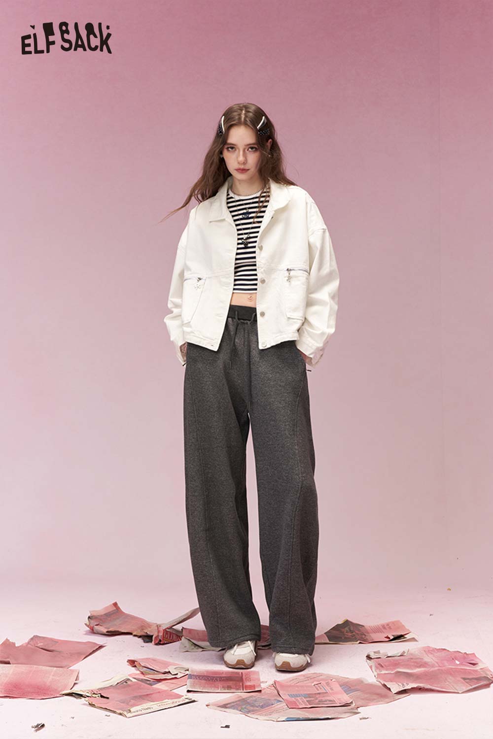 ELFSACK Streetwear Casual Oversized Jacket with Vintage Style