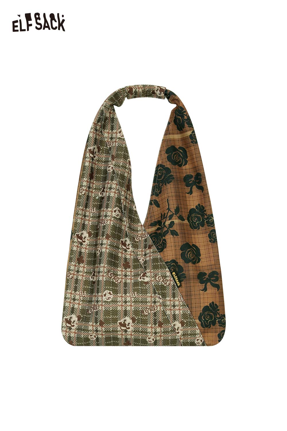 ELFSACK Vintage Casual Stripe Fabric Bow Graphic Patchwork Tote Bag