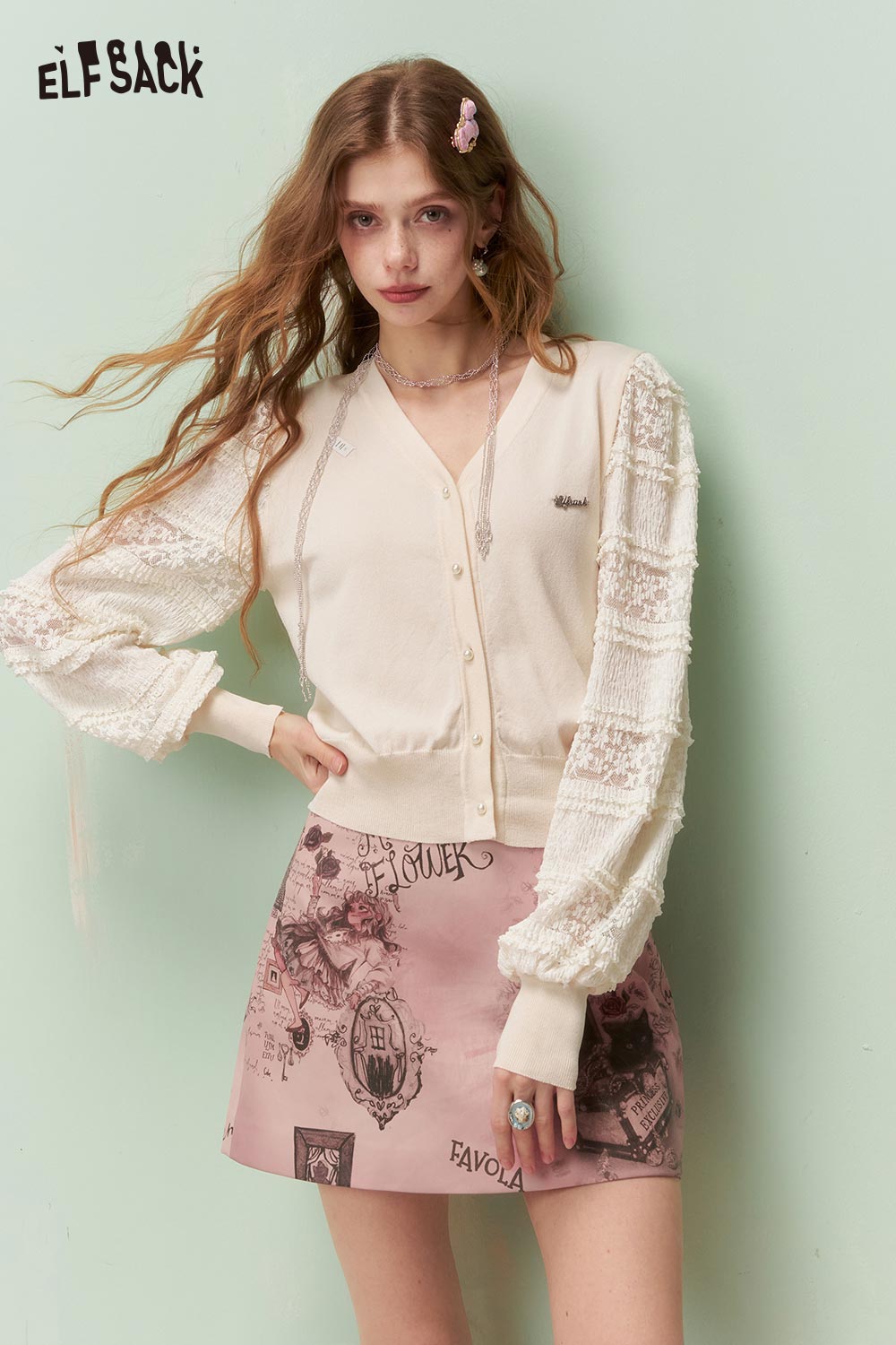 ELFSACK Vintage Sweet Cool Royal Girl Print Aline Skirt