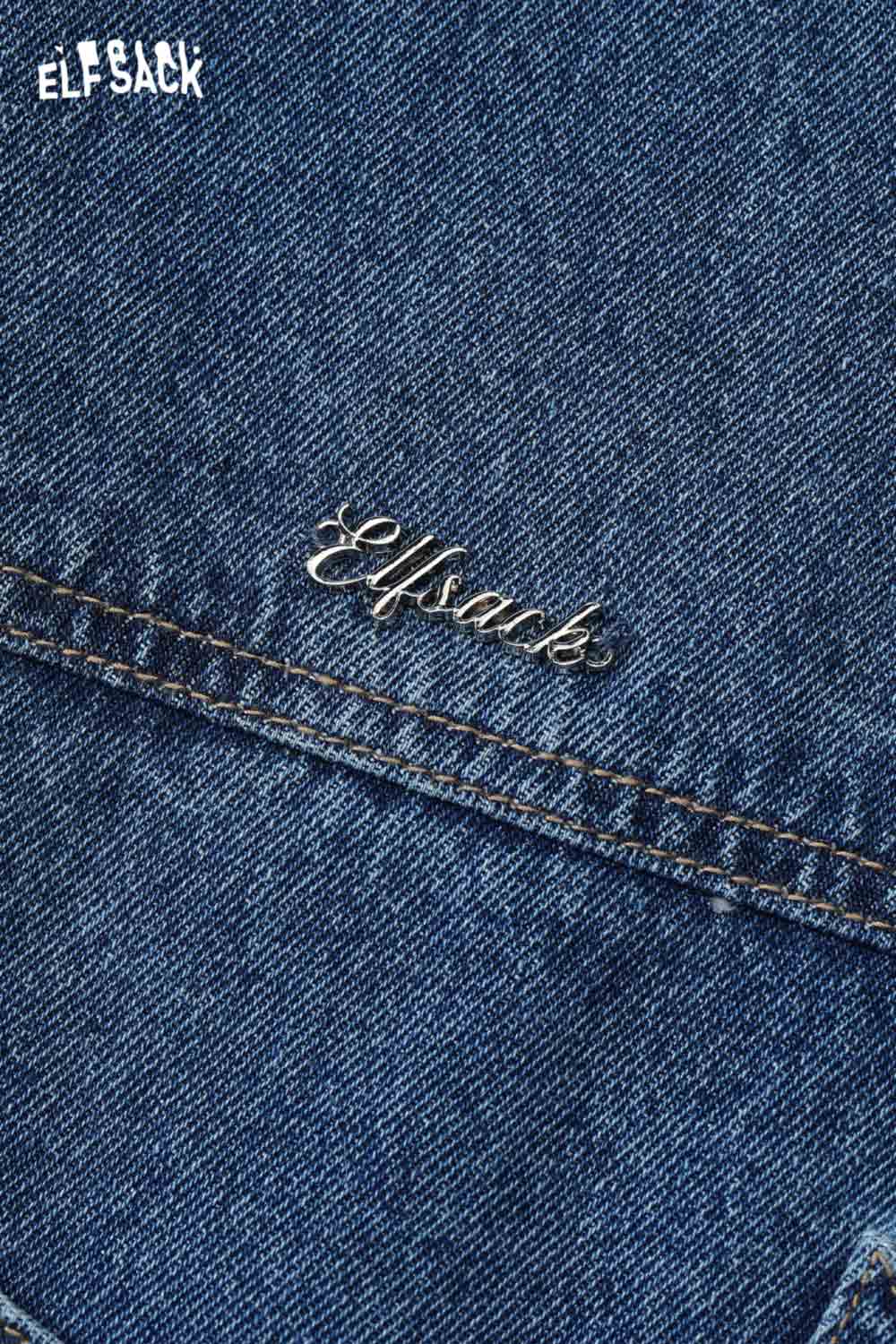ELFSACK Vintage Sweet Girly Lace Trim Heart Pocket Cropped Denim Jacket