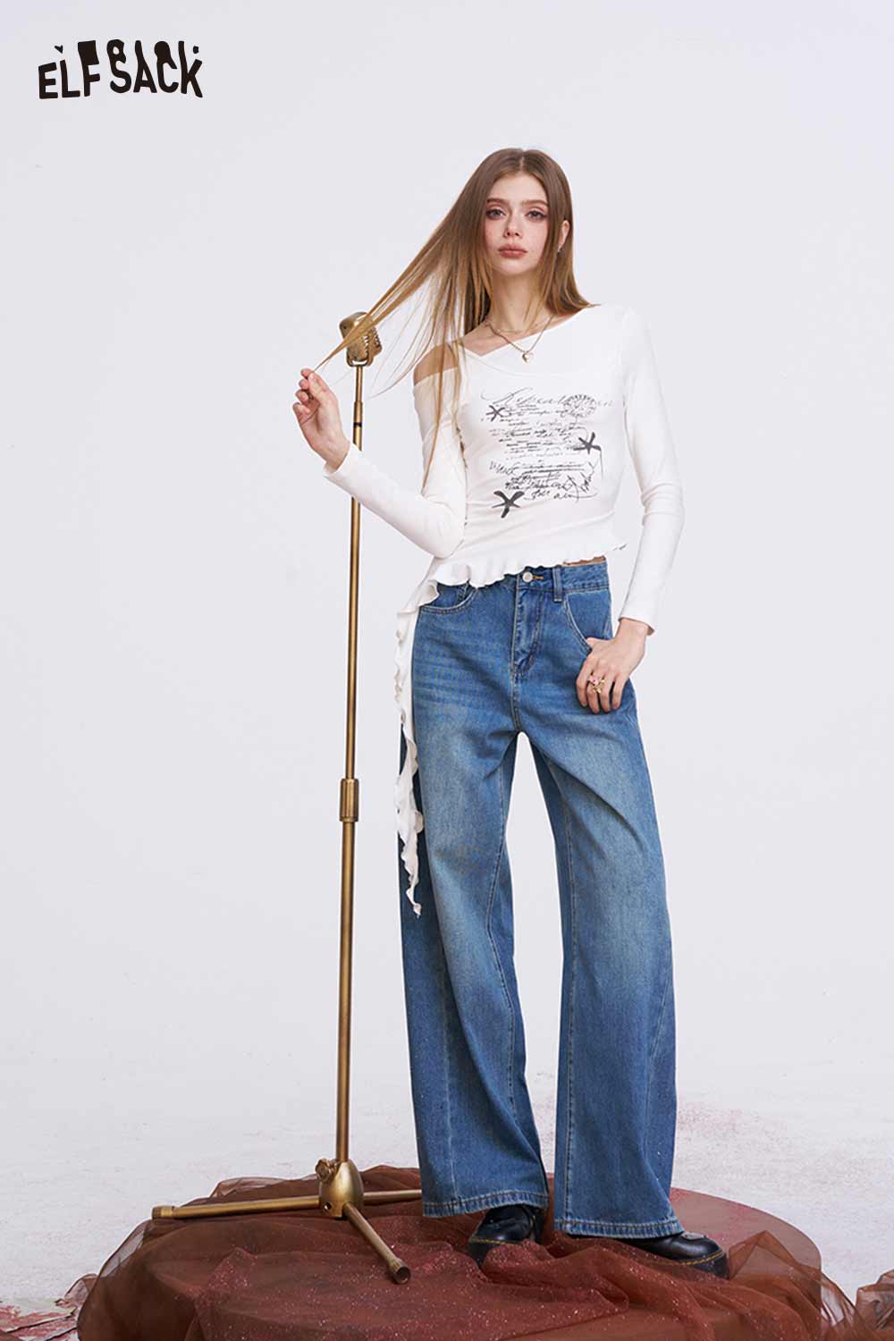 ELFSACK Vintage Washed Baggy Jeans