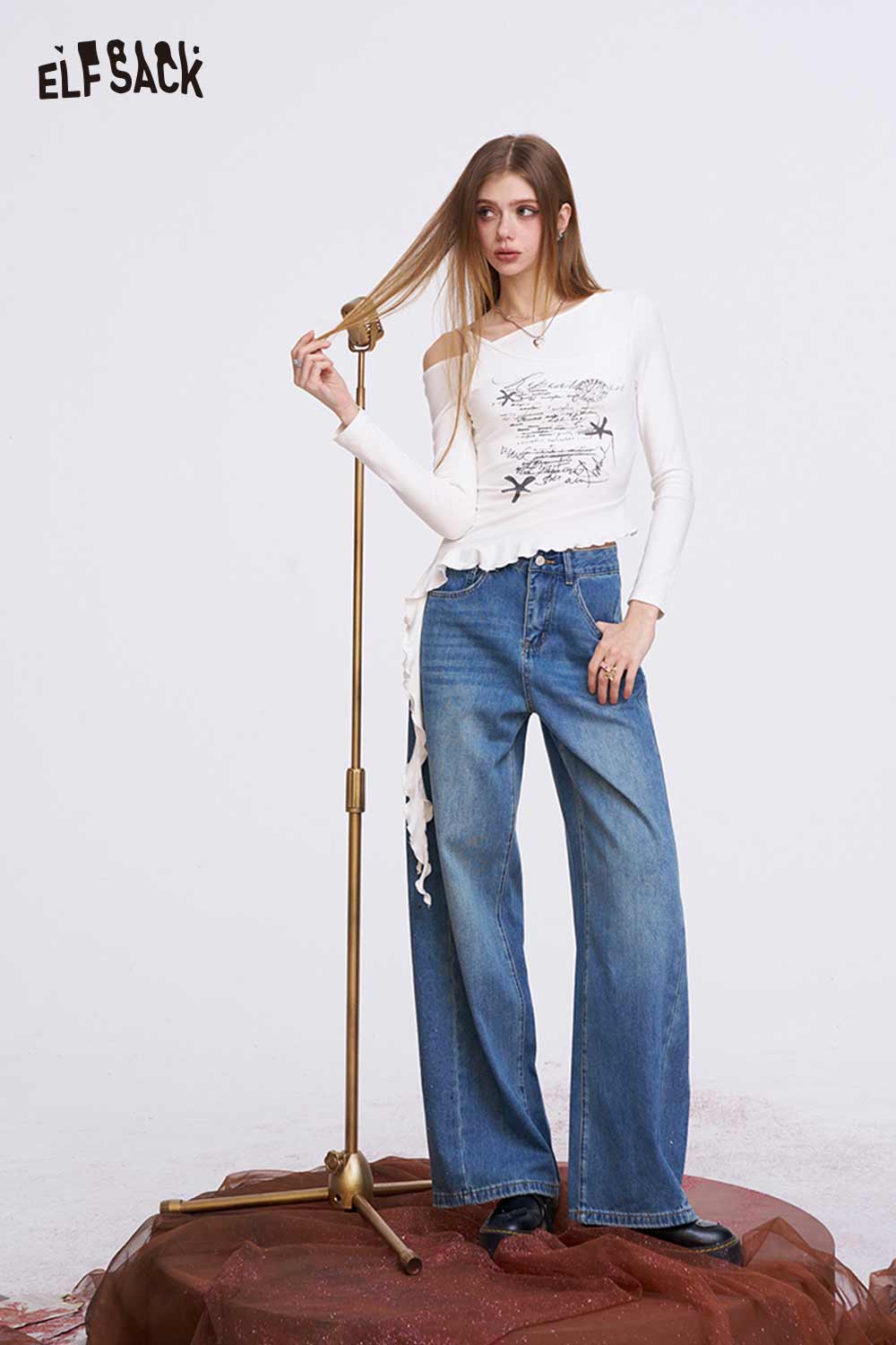 ELFSACK Vintage Washed Baggy Jeans
