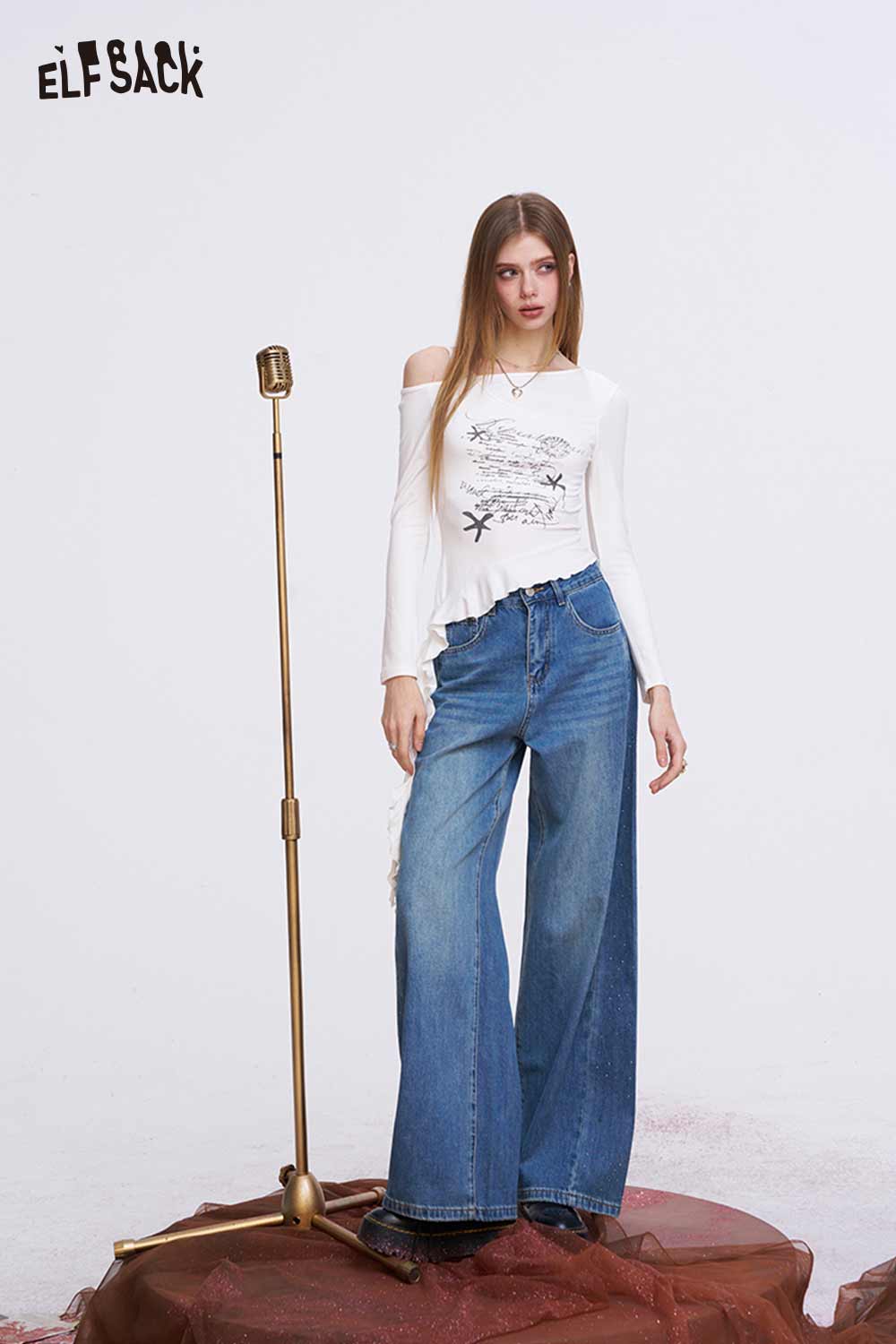 ELFSACK Vintage Washed Baggy Jeans
