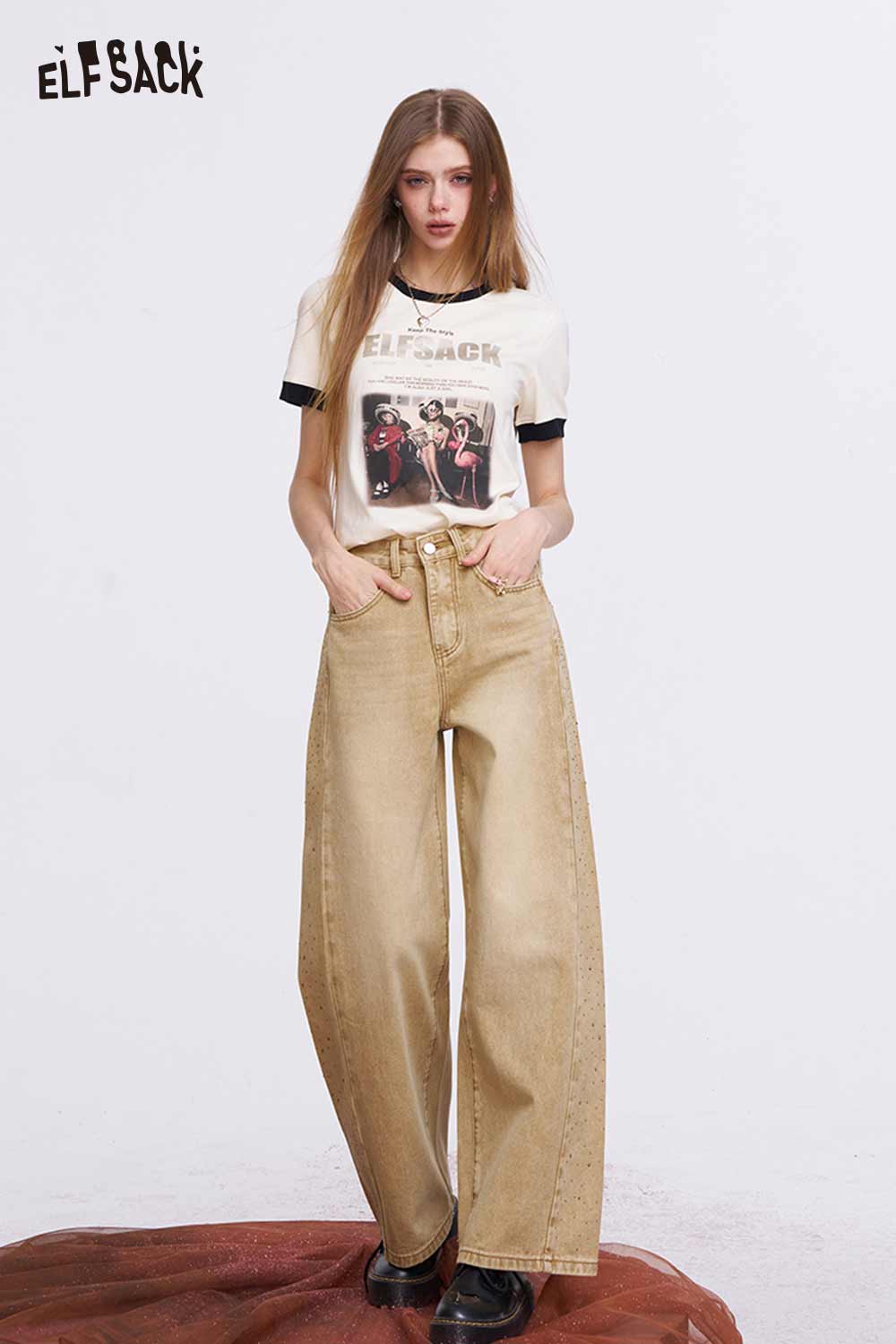 ELFSACK Vintage Washed Baggy Jeans