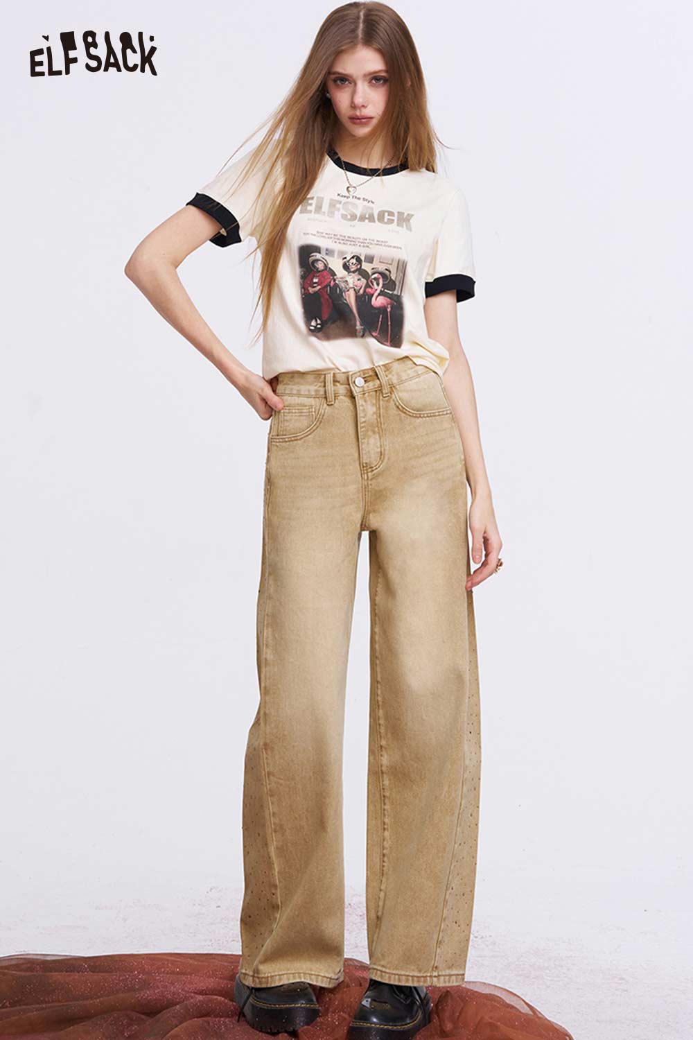 ELFSACK Vintage Washed Baggy Jeans
