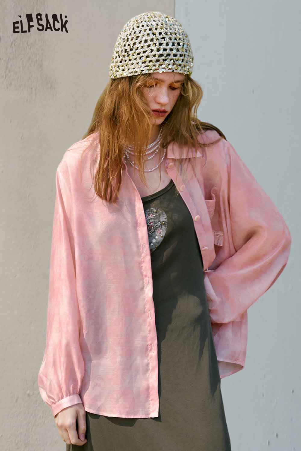 ELFSACK Watercolor Floral Tassel Blouse