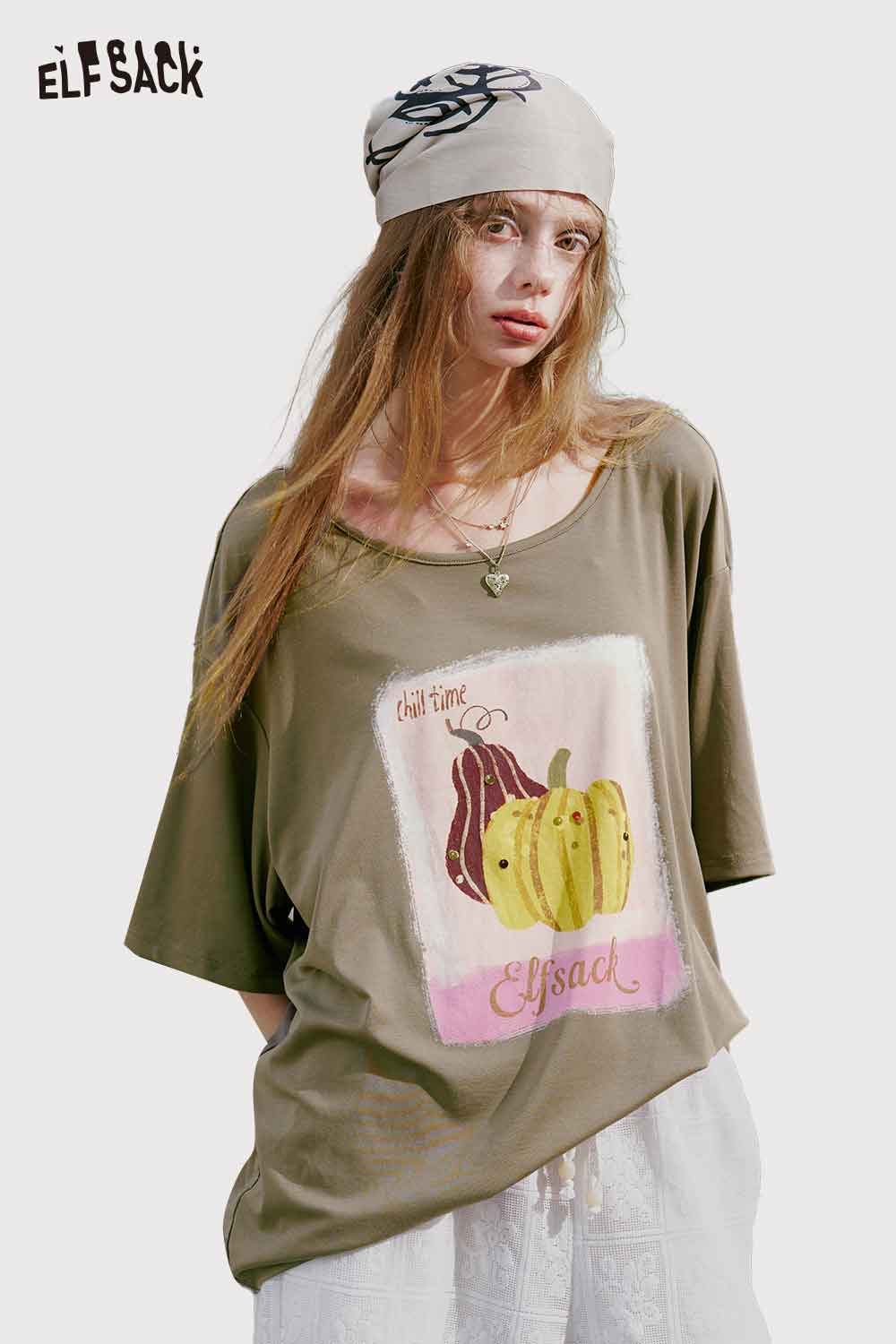 ELFSACK Watercolor Pumpkin Print Heather Tee