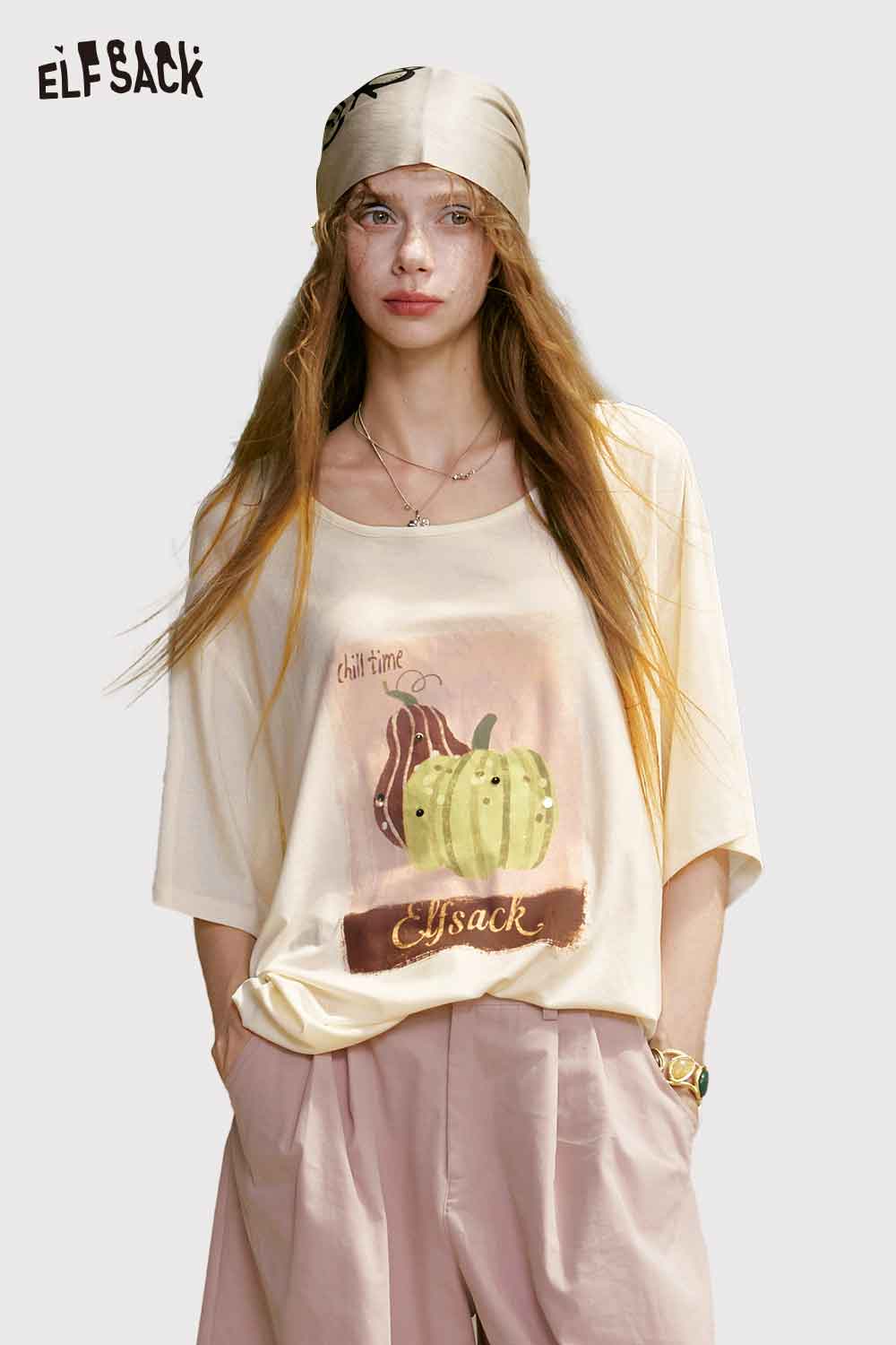 ELFSACK Watercolor Pumpkin Print Heather Tee