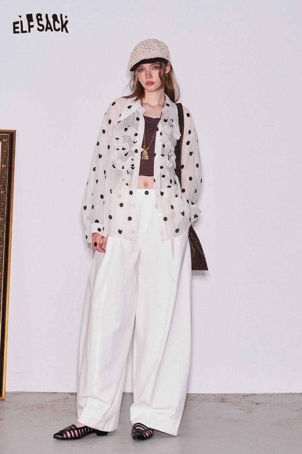 ELFSACK White Pleated Wide Leg Pants