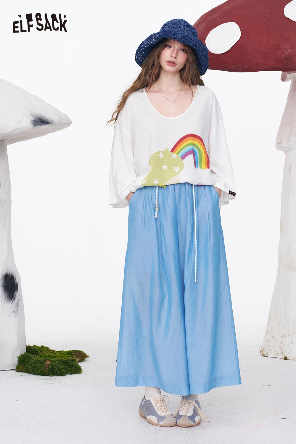 ELFSACK Wide Leg Drawstring Summer Pants