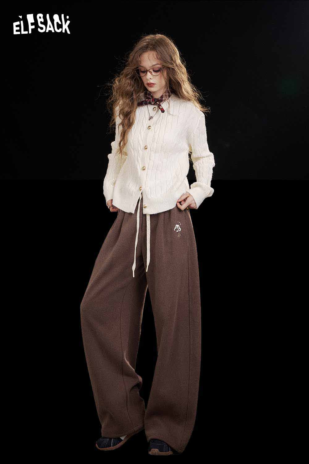 ELFSACK Soft Solid Colour Floor Length Straight Leg Pants