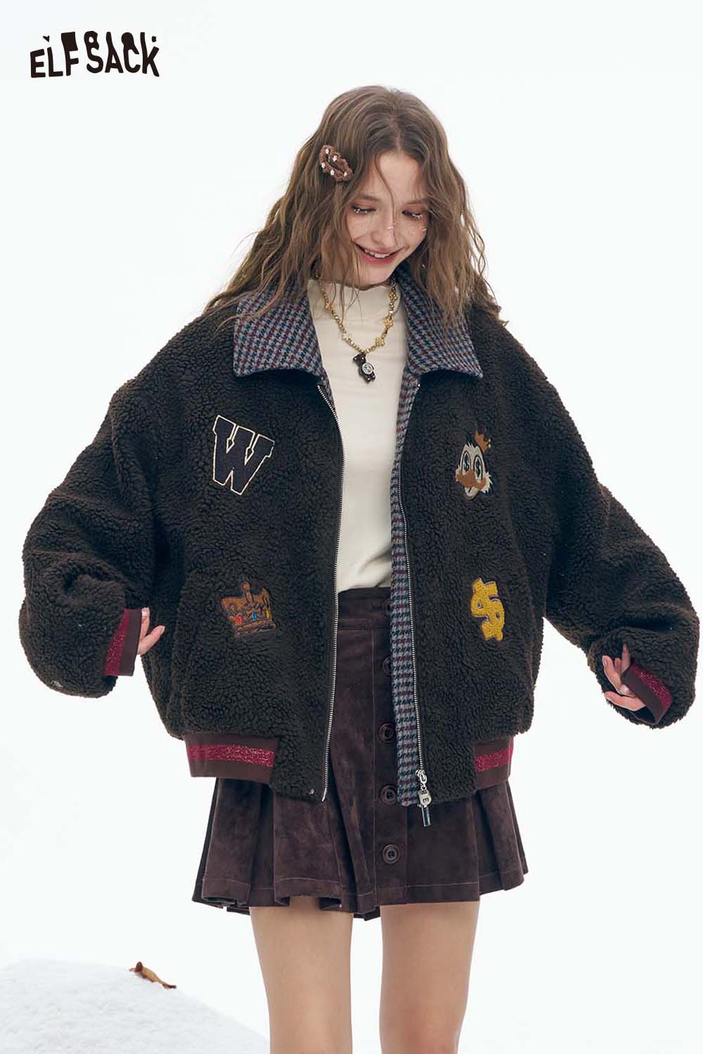 ELFSACK Soft Graphic Striped Lining Cotton Coat